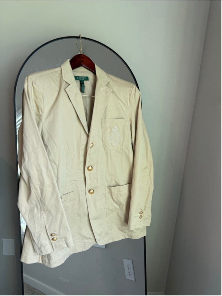 Lauren Ralph Lauren Tan Cotton Crest Blazer Gold Buttons Khaki Jacket Womens Pl